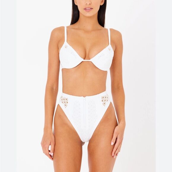 Gigi C x FP Amy Bikini Set Surf Faux Leather Underwire High Rise White Small NEW - Picture 7 of 12